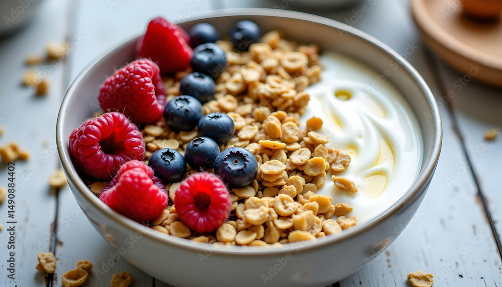 Fresh Yogurt Bowl with Granola and Mixed Berries for Breakfast Fresh Yogurt Bowl with Granola and Mixed Berries for Breakfast
