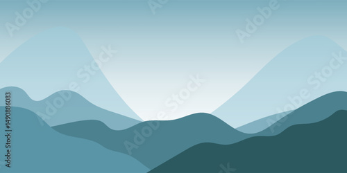 winter mountain landscape, Abstract art background vector. Minimalist style paintings, landscapes, hills and trees. Wall art design for home decoration, wallpaper.
