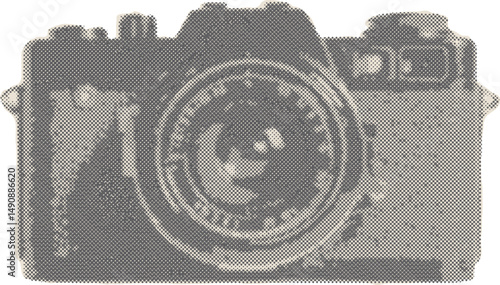Retro Halftone Camera Illustration showcasing Vintage Aesthetic and Monochrome Style