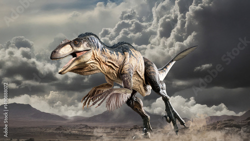 Ornitholestes Running Under a Stormy Sky
