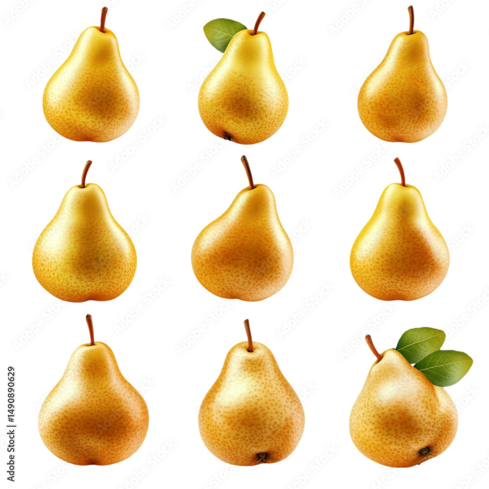 Nine ripe yellow pears on a colorful striped background a healthy fruit arrangement Nine ripe yellow pears on a colorful striped background a healthy fruit arrangement