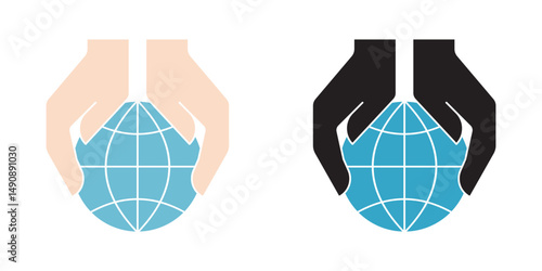 Hand holding globe icon. Two hands holding globe line icon for web, mobile and infographics. Vector dark grey icon isolated on light grey background eps 10