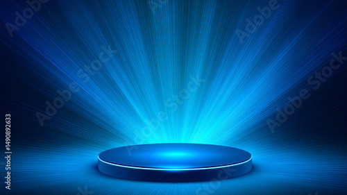 technology blue background of exhibit booth stage and glowing light