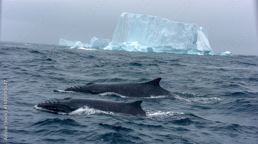 Fototapeta premium A whale jumping out of the water against a beautiful backdrop