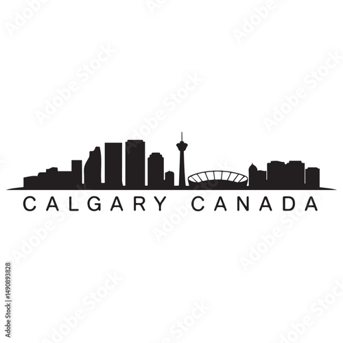Calgary skyline horizontal banner. Black Calgary, Canada. Vector template for your design. Vector black silhouette. with white background