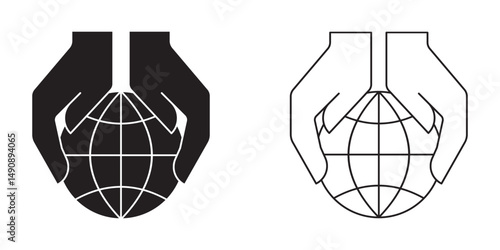Two hands holding globe line icon for web, mobile and infographics. Hand holding globe icon  eps 10