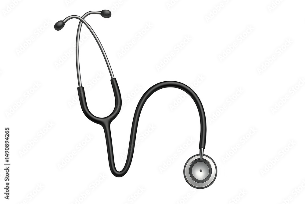 Stethoscope with black tubing and metal chest piece, ideal for medical themes. Isolated on a transparent background for easy integration Stethoscope with black tubing and metal chest piece, ideal for medical themes. Isolated on a transparent background for easy integration