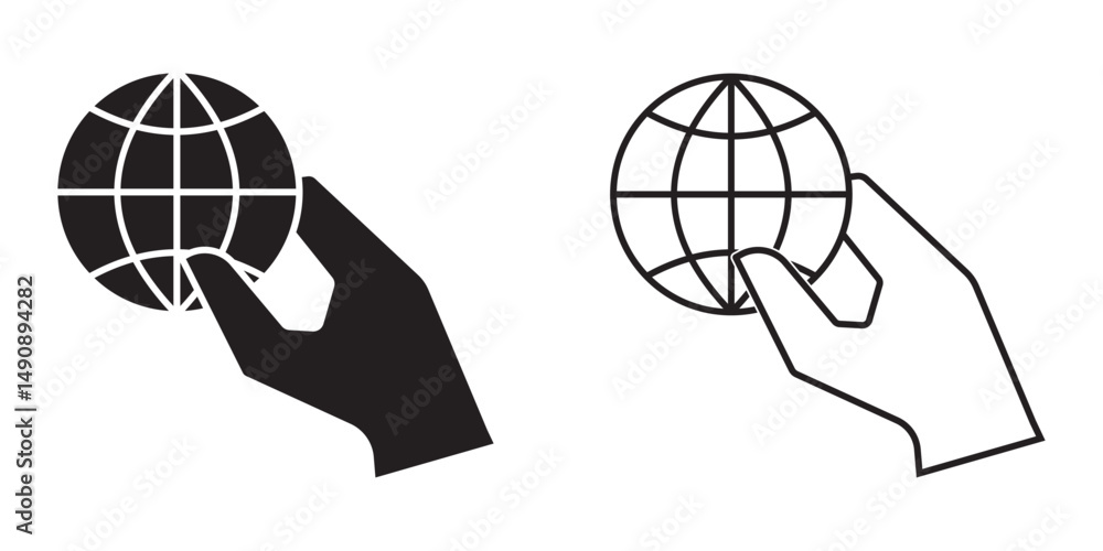 Fototapeta premium Two hands holding globe line icon for web, mobile and infographics. Hand holding globe icon eps 10