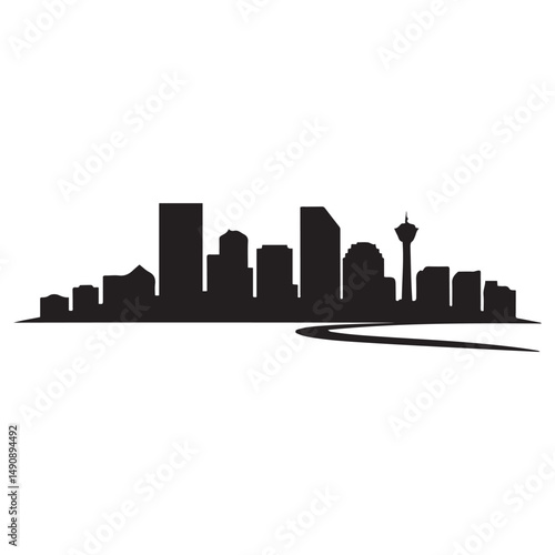 Calgary skyline horizontal banner. Black Calgary, Canada. Vector template for your design. Vector black silhouette. with white background