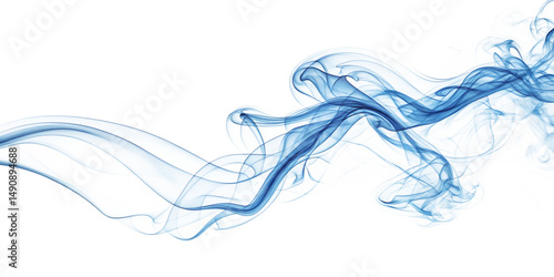 Abstract blue smoke swirls isolated on a white background