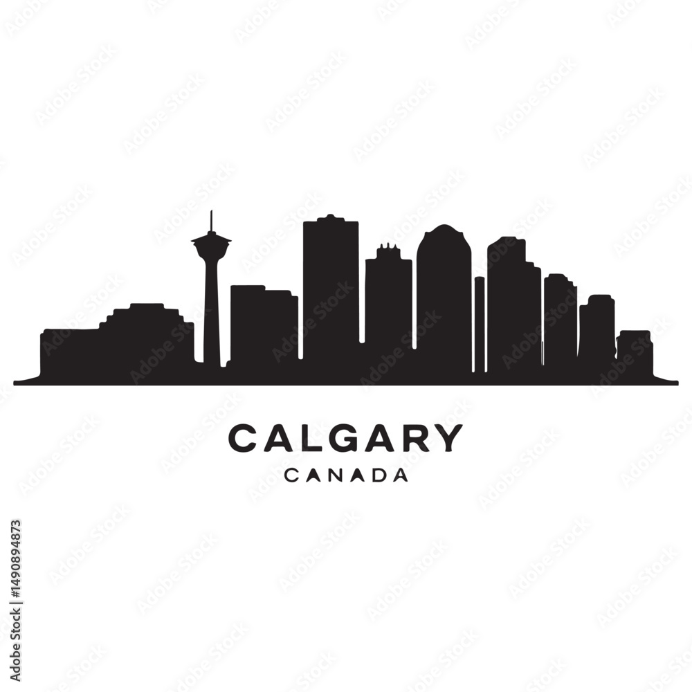 Obraz premium Calgary skyline horizontal banner. Black Calgary, Canada. Vector template for your design. Vector black silhouette. with white background