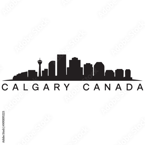 Calgary skyline horizontal banner. Black Calgary, Canada. Vector template for your design. Vector black silhouette. with white background