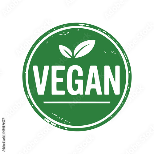 Green Vegan Stamp with Leaves Eco Friendly Plant Based Product Label
