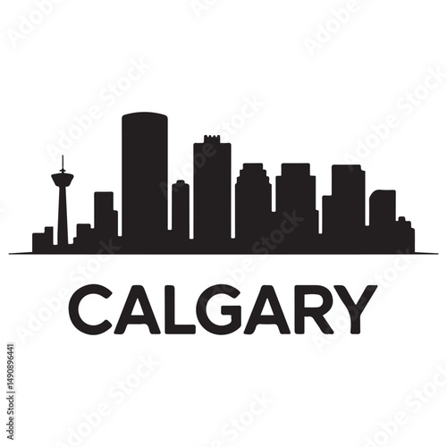 Calgary skyline horizontal banner. Black Calgary, Canada. Vector template for your design. Vector black silhouette. with white background