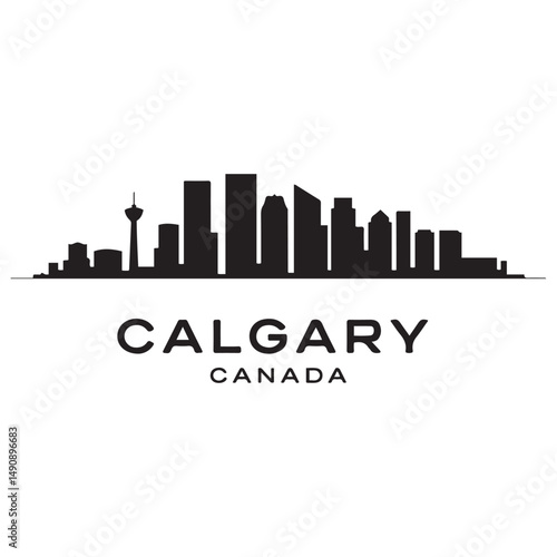 Calgary skyline horizontal banner. Black Calgary, Canada. Vector template for your design. Vector black silhouette. with white background