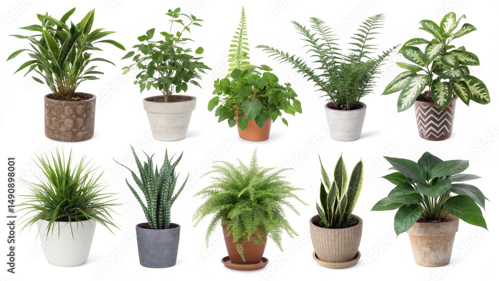Fototapeta premium high-quality images featuring various potted houseplants isolated on a white background.
