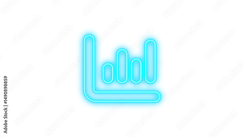 Obraz premium Glowing neon icon of a bar chart with a curved line, symbolizing data analysis or statistics, Neon chart column icon glow with transparent background