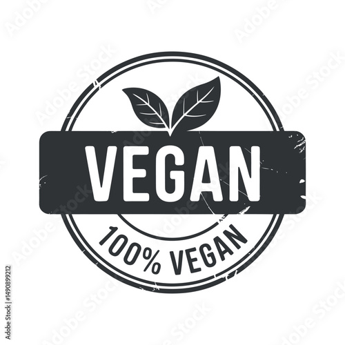 100 Percent Vegan Stamp with Leaves Eco Friendly Plant Based Product Label