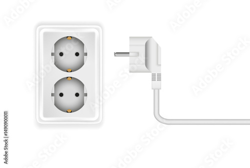 electrical socket and electric plug on white background