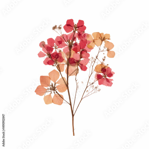 Pressed Hydrangea Flowers on Blue Background -