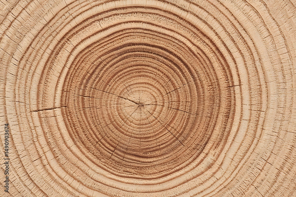 Naklejka premium Tree Ring: The mesmerizing pattern of a tree's growth rings, showcasing the life and history of the tree. A close-up view of the wood grain, revealing intricate textures and natural patterns.