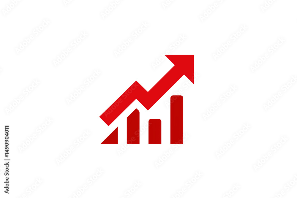Business growth bar graph icon with red upward arrow in flat vector Isolated on transparent Background Business growth bar graph icon with red upward arrow in flat vector Isolated on transparent Background
