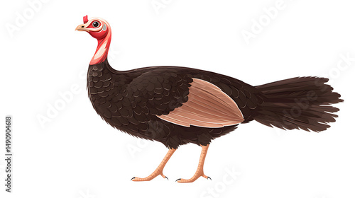 Colorful and Detailed Illustration of a Turkey Standing Proudly on a White Background