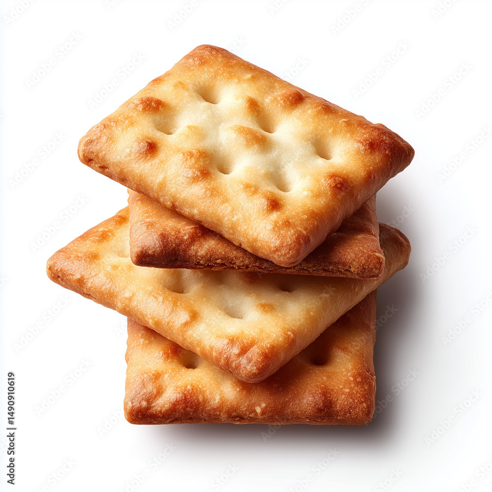Fototapeta premium Stack of crispy crackers on a white background 