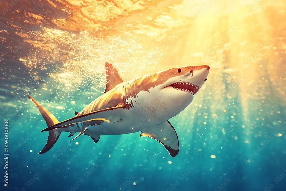 Fototapeta premium Great White Shark in Sunlight