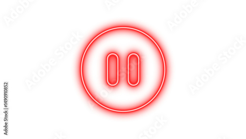 Glowing Neon Pause Button Symbol, Neon circle pause icon glow with transparent background