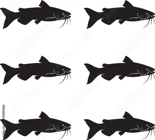 Premium vector silhouette geometric Wels Catfish on white background. 