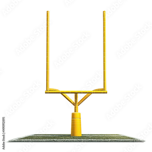 Golden American Football Goal Post on Green Field