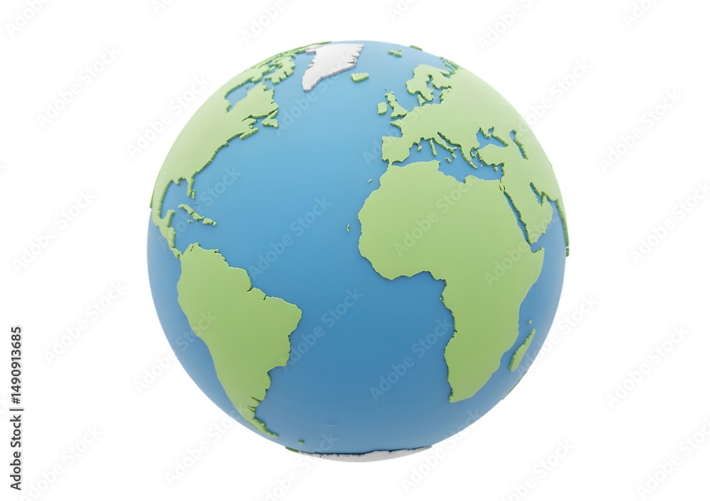 Fototapeta premium Stylized 3D Earth Globe Pastel Green and Blue