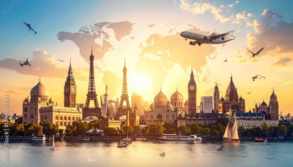 Obraz premium Global Landmarks at Sunset