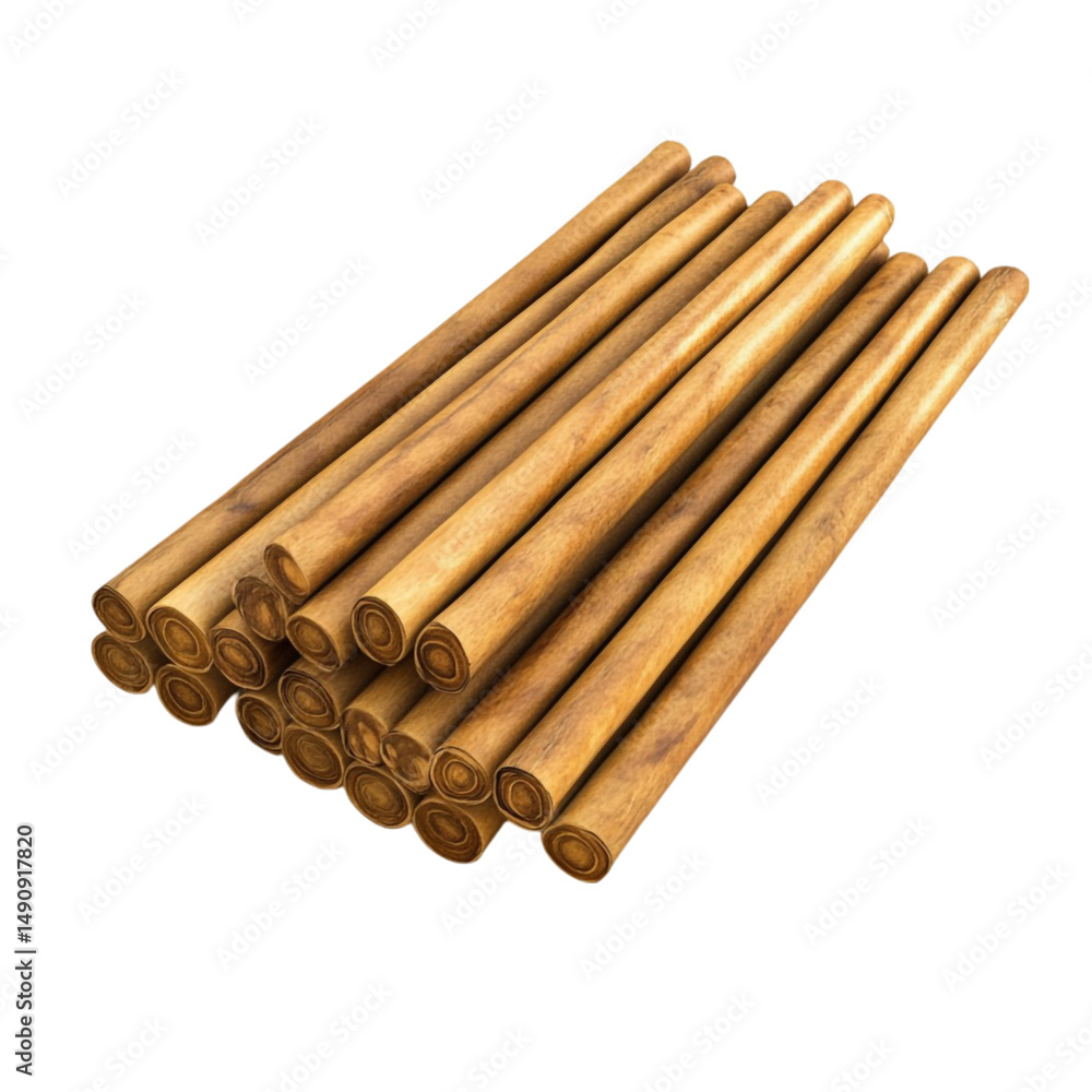 Stack of long brown cylindrical objects on colorful striped background Stack of long brown cylindrical objects on colorful striped background