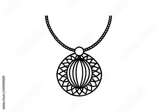 Silhouette of pendant necklace isolated on a white background