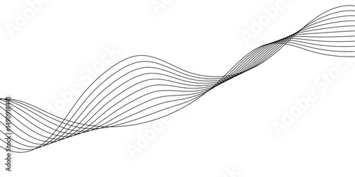Abstract grey wave lines on transparent background. Technology, data science, geometric border pattern. Isolated on white background. 