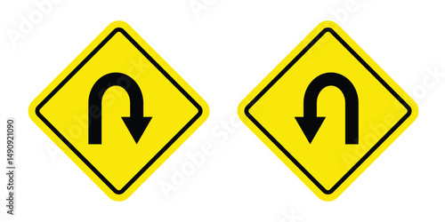 U-turn ahead traffic sign road. U-Turn road sign. U Turn Arrow. Print u turn arrow icon linear graphics set vector. u turn shape pointer flat design pictogram vector elements. 