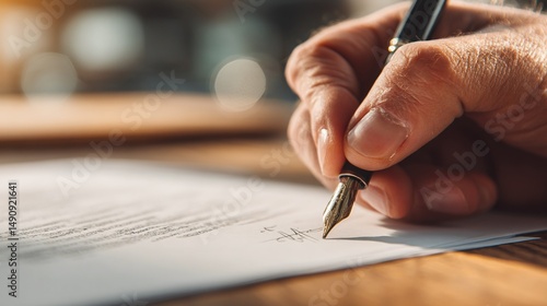 Wallpaper Mural Signing Documents: Hand using a fountain pen to sign a document. Focus on the pen nib and the signature on the paper. Torontodigital.ca