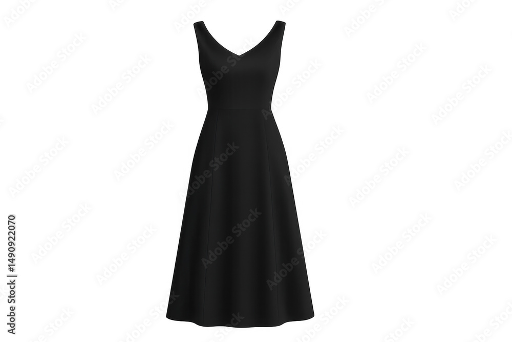 Elegant long black dress with v-neck and flared skirt, perfect for special occasions, isolated on transparent background Elegant long black dress with v-neck and flared skirt, perfect for special occasions, isolated on transparent background