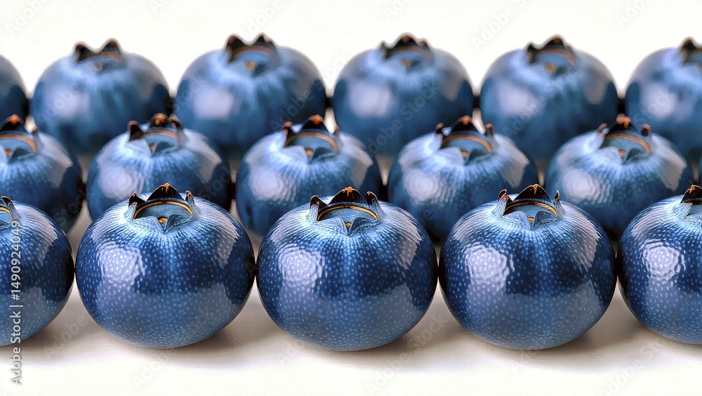 Obraz premium Fresh Blueberries arranged in a grid pattern on a white surface