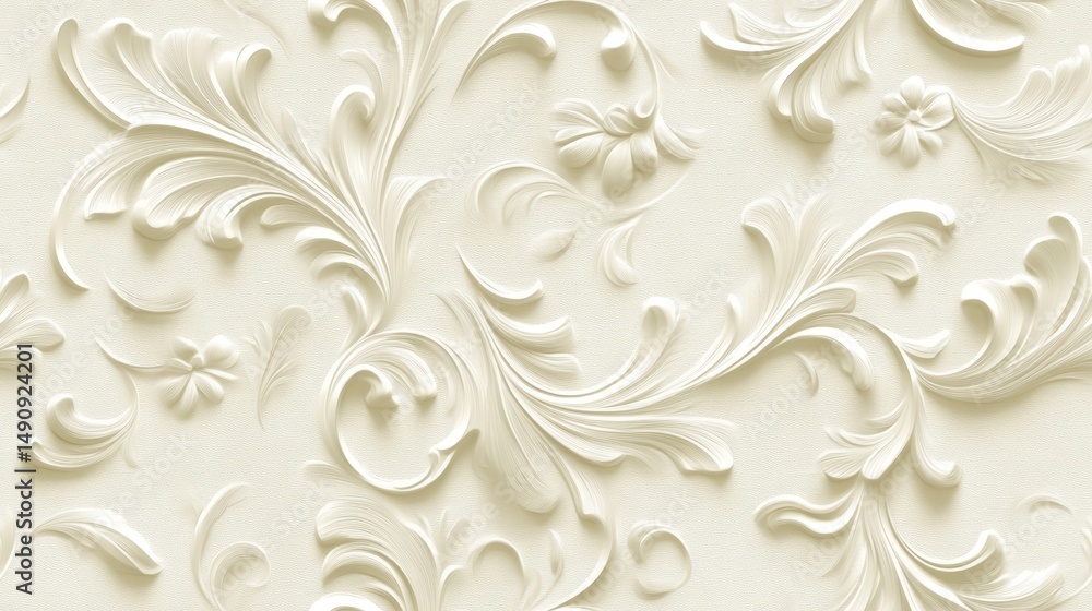 Ornate, embossed floral design on a light cream background. Ornate, embossed floral design on a light cream background.