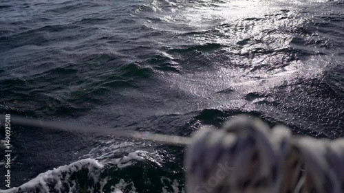 Seascape with splashing waves and white foam in Baltic sea