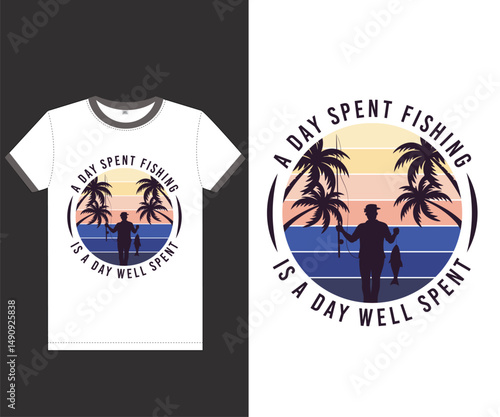 A day spent fishing is a day well spent, fishing t-shirt design. Fishing lover.