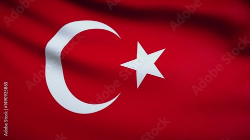 Turkey Flag 4K. Realistic Loop Waving with Highly Detailed Fabric
