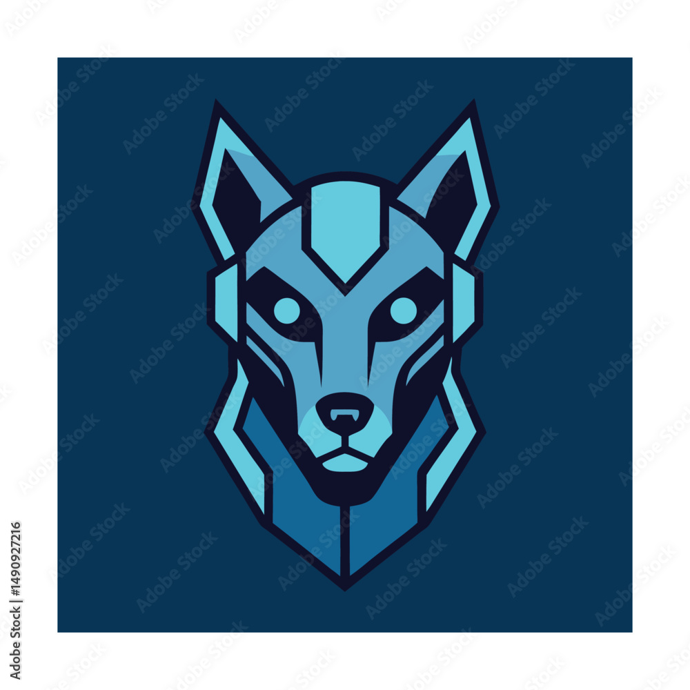 Fototapeta premium Futuristic Robotic Dog Head Logo with Mechanical Details