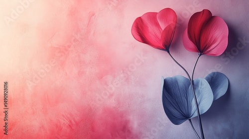 Two delicate paper flowers against a soft gradient background.