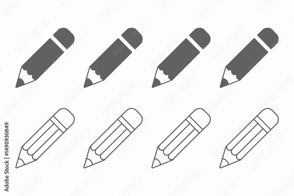 Eight Pencil Icons Set Design Elements for Web and App Eight Pencil Icons Set Design Elements for Web and App