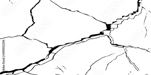The cracks texture and grunge background of The ground cracks on white  background,  fissure. Dirty monochrome pattern vector,  black and white scratched texture, Vector. Illustration.