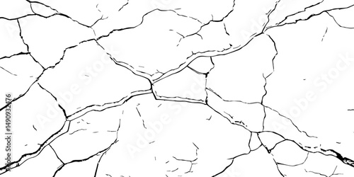 The cracks texture and grunge background of The ground cracks on white  background,  fissure. Dirty monochrome pattern vector,  black and white scratched texture, Vector. Illustration.